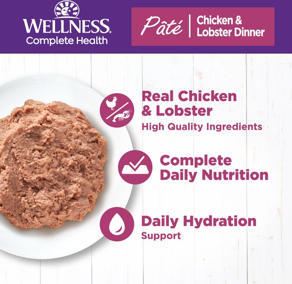 Show full view: Wellness Complete Health Chicken & Lobster Formula Canned Cat Food, 156-g can, case of 24 slide 4 of 15