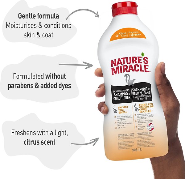 Show full view: Nature's Miracle Skunk Odor Control Citrus Scent Dog Shampoo & Conditioner, 32-oz slide 3 of 9
