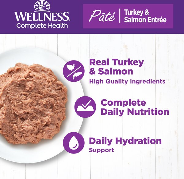 Show full view: Wellness Complete Health Turkey & Salmon Formula Grain-Free Natural Canned Cat Food, 354-g can, case of 12 slide 3 of 16