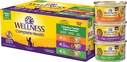 Wellness Complete Health Chicken & Turkey Pate Favorites Variety Pack Grain-Free Wet Cat Food, 85-g can, case of 12