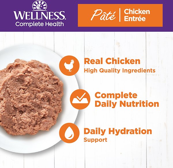 Show full view: Wellness Complete Health Pate Chicken Entree Grain-Free Natural Canned Cat Food, 156-g can, case of 24 slide 3 of 16