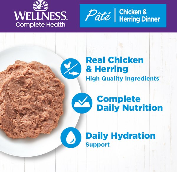 Show full view: Wellness Complete Health Chicken & Herring Formula Grain-Free Canned Cat Food, 354-g can, case of 12 slide 3 of 16