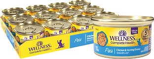 Wellness Complete Health Chicken & Herring Formula Grain-Free Canned Cat Food, 85-g can, case of 24