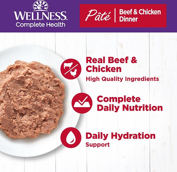 Show full view: Wellness Complete Health Adult Beef & Chicken Formula Grain-Free Canned Cat Food, 354-g can, case of 12 slide 3 of 16