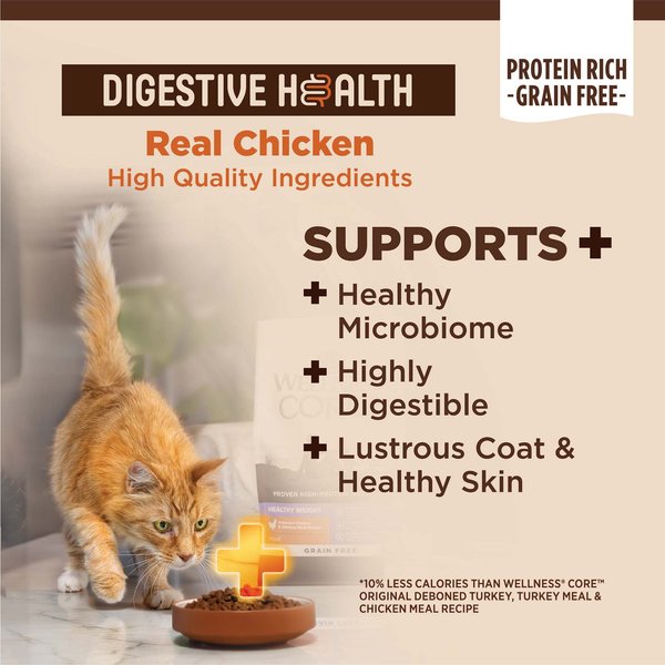 Show full view: Wellness CORE Digestive Health Wholesome Grains Chicken & Rice Recipe Dry Cat Food, 5-kg bag slide 6 of 16