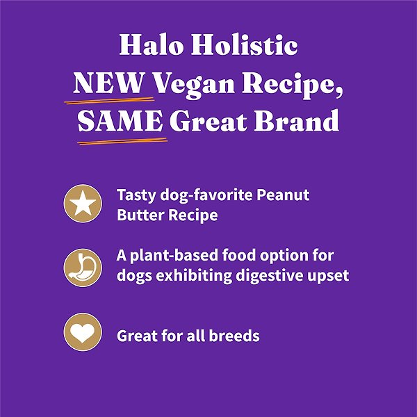 Show full view: Halo Holistic Plant-Based Adult Vegan Peanut Butter Recipe Dry Dog Food, 1.59-kg bag slide 4 of 8