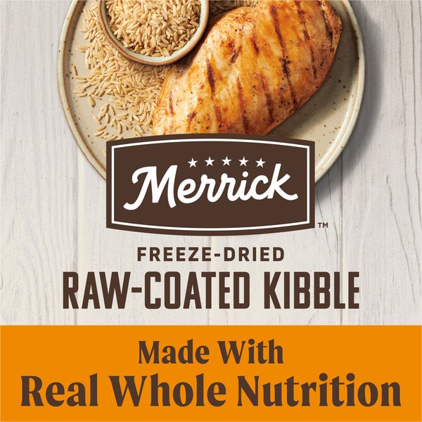 Show full view: Merrick Healthy Grains Raw-Coated Kibble Real Chicken + Brown Rice Recipe Freeze-Dried Dry Dog Food, 1.81-kg bag slide 6 of 17