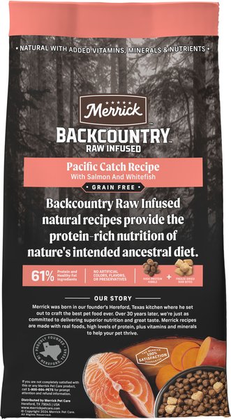 Show full view: Merrick Backcountry Raw Infused Grain-Free Chicken-Free Pacific Catch Recipe Dry Dog Food, 9.07-kg bag slide 4 of 16
