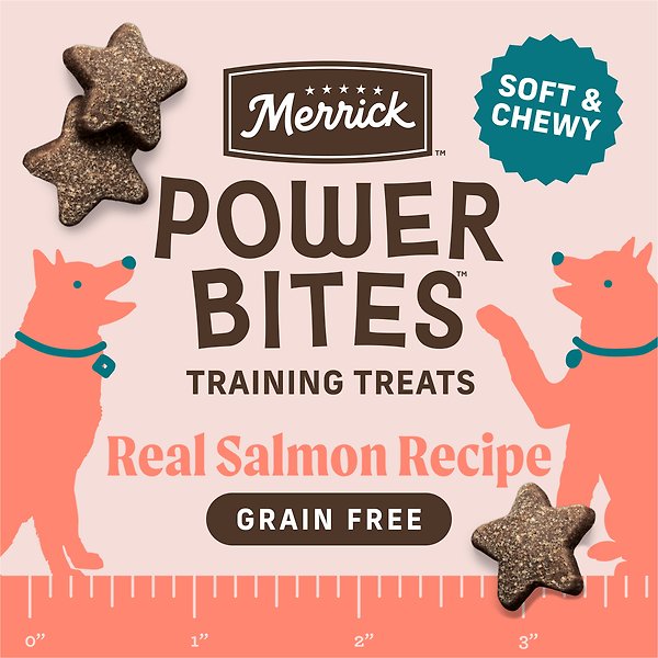 Show full view: Merrick Power Bites Real Salmon Recipe Grain-Free Soft & Chewy Dog Treats, 170-g bag slide 14 of 18