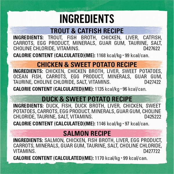 Show full view: Purina Beyond Pate Variety Pack Wild-Caught Salmon, Chicken, Trout & Catfish Wet Cat Food, 85-g can, case of 24 slide 12 of 12