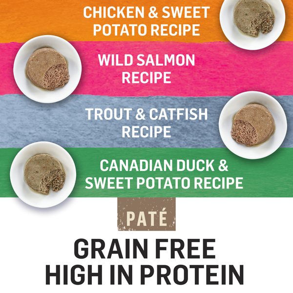 Show full view: Purina Beyond Pate Variety Pack Wild-Caught Salmon, Chicken, Trout & Catfish Wet Cat Food, 85-g can, case of 24 slide 10 of 12