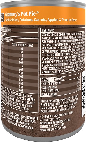 Show full view: Merrick Grain-Free Wet Dog Food Grammy's Pot Pie, 360-g can, case of 12 slide 3 of 16