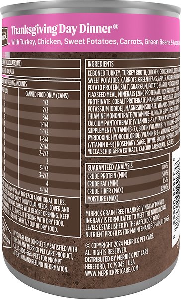 Show full view: Merrick Grain-Free Wet Dog Food Thanksgiving Day Dinner, 360-g can, case of 12 slide 3 of 16