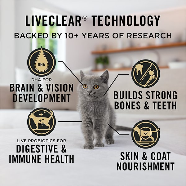 Show full view: Purina Pro Plan LiveClear Kitten Chicken & Rice Dry Kitten Food, 2.49-kg bag slide 4 of 9