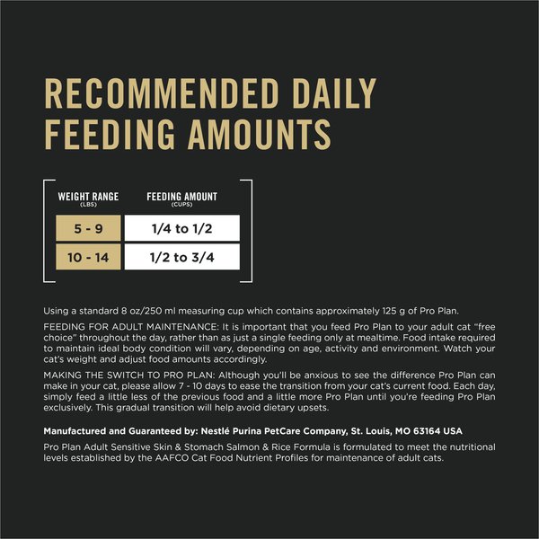 Show full view: Purina Pro Plan Sensitive Skin & Stomach Salmon & Rice Dry Cat Food, 3.18-kg bag slide 8 of 9