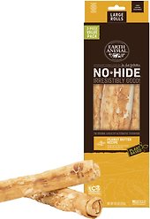 Earth Animal No-Hide Large Rolls Long Lasting Natural Rawhide Alternative Peanut Butter Vegetarian Recipe Chew Dog Treats, 3 count