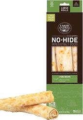 Earth Animal No-Hide Large Rolls Long Lasting Natural Rawhide Alternative Pork Recipe Chew Dog Treats, 3 count