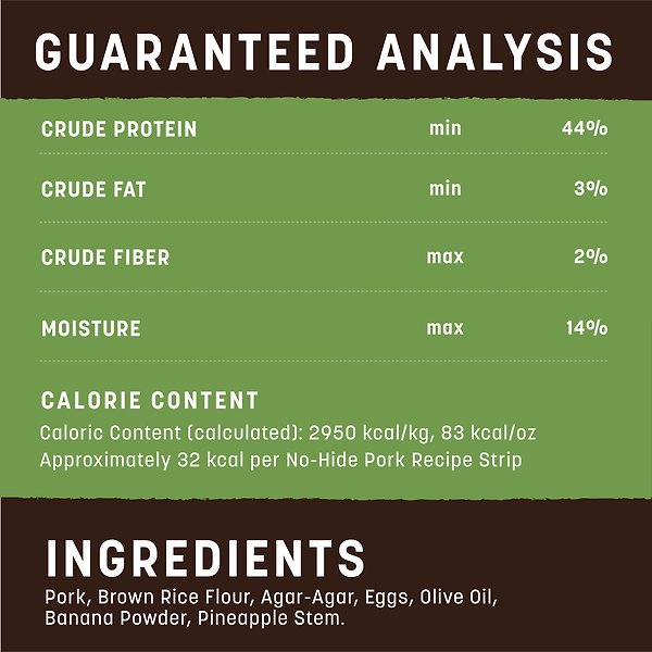 Show full view: Earth Animal No-Hide Strips Thin Natural Rawhide Alternative Pork Recipe Chew Dog Treats, 10 count slide 7 of 9