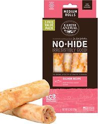 Earth Animal No-Hide Medium Rolls Long Lasting Natural Rawhide Alternative Salmon Recipe Chew Dog Treats, 3 count