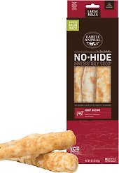 Earth Animal No-Hide Large Rolls Long Lasting Natural Rawhide Alternative Beef Recipe Chew Dog Treats, 3 count
