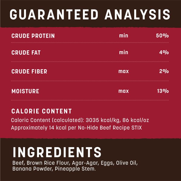 Show full view: Earth Animal No-Hide Stix Long Lasting Natural Rawhide Alternative Beef Recipe Chew Dog & Cat Treat Sticks, 20 count slide 5 of 6