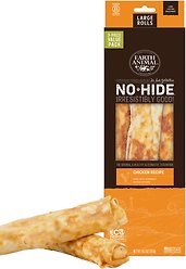 Earth Animal No-Hide Large Rolls Long Lasting Natural Rawhide Alternative Chicken Recipe Chew Dog Treats, 3 count
