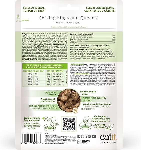 Show full view: Catit Recipes Raw Duck Freeze-Dried Cat Food, 100-g bag slide 3 of 9