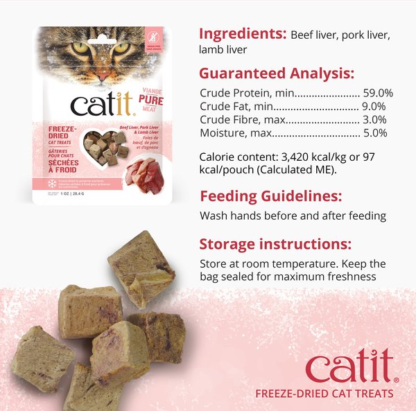 Show full view: Catit Raw Freeze-Dried Beef, Pork, & Lamb Liver Cat Treats, 28.4-g bag slide 7 of 7