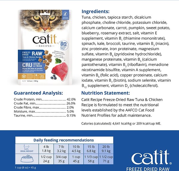 Show full view: Catit Recipes Raw Tuna & Chicken Freeze-Dried Cat Food, 226-g bag slide 5 of 8