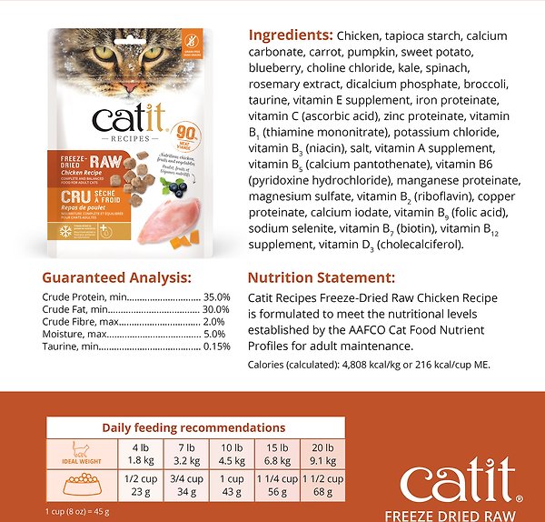 Show full view: Catit Recipes Raw Chicken Freeze-Dried Cat Food, 100-g bag slide 7 of 9