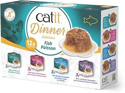Catit Fish Dinner Multipack Variety Wet Cat Food, 75-g can, case of 12