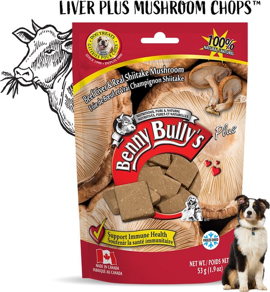 Show full view: Benny Bullys Beef Liver & Mushrooms Raw Freeze-Dried Dog Treats, 53-g bag slide 3 of 6