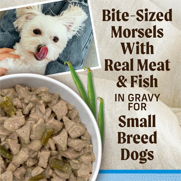 Show full view: Merrick Lil' Plates Grain-Free Small Breed Wet Dog Food Surfin' + Turfin' Supper, 99-g tub, case of 12 slide 12 of 15