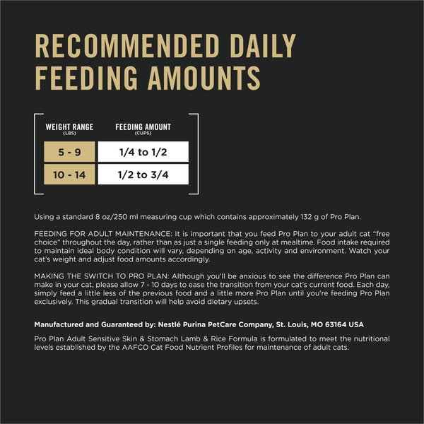 Show full view: Purina Pro Plan Sensitive Skin & Stomach Lamb & Rice Formula Dry Cat Food, 7.26-kg bag slide 8 of 11