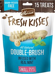 Merrick Fresh Kisses Double-Brush Mint Breath Strip Infused Small Dental Dog Treats, 15 count