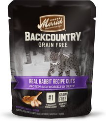 Merrick Backcountry Grain-Free Morsels in Gravy Real Rabbit Recipe Cuts Cat Food Pouches, 85-g, case of 24