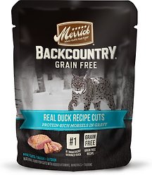 Merrick Backcountry Grain-Free Morsels in Gravy Real Duck Recipe Cuts Cat Food Pouches, 85-g, case of 24
