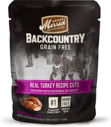 Merrick Backcountry Grain-Free Morsels in Gravy Real Turkey Recipe Cuts Cat Food Pouches, 85-g, case of 24