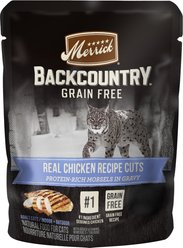 Merrick Backcountry Grain-Free Morsels in Gravy Real Chicken Recipe Cuts Cat Food Pouches, 85-g, case of 24