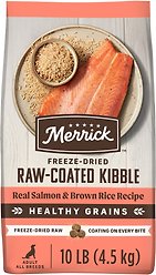 Merrick Healthy Grains Raw-Coated Kibble Real Salmon + Brown Rice Recipe Freeze-Dried Dry Dog Food, 4.54-kg bag