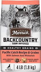 Merrick Backcountry Chicken-Free Raw Infused Pacific Catch Recipe with Healthy Grains Dry Dog Food, 1.81-kg bag