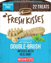 Merrick Fresh Kisses Double-Brush Mint Breath Strip Infused Medium Dental Dog Treats, 22 count
