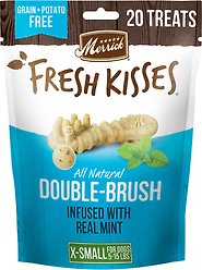 Merrick Fresh Kisses Double-Brush Mint Breath Strip Infused X-Small Dental Dog Treats, 20 count