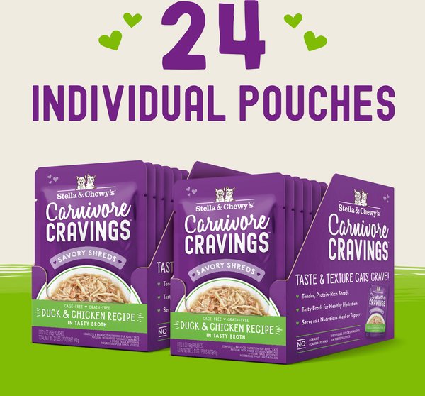 Show full view: Stella & Chewy's Carnivore Cravings Duck & Chicken Flavored Shredded Wet Cat Food, 2.8-oz pouch, case of 12 slide 6 of 9