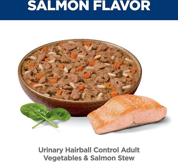 Show full view: Hill's Science Diet Adult Urinary Hairball Control Vegetable & Salmon Stew Wet Cat Food, 2.9-oz can, case of 24 slide 4 of 9