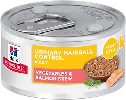 Hill's Science Diet Adult Urinary Hairball Control Vegetable & Salmon Stew Wet Cat Food, 2.9-oz can, case of 24