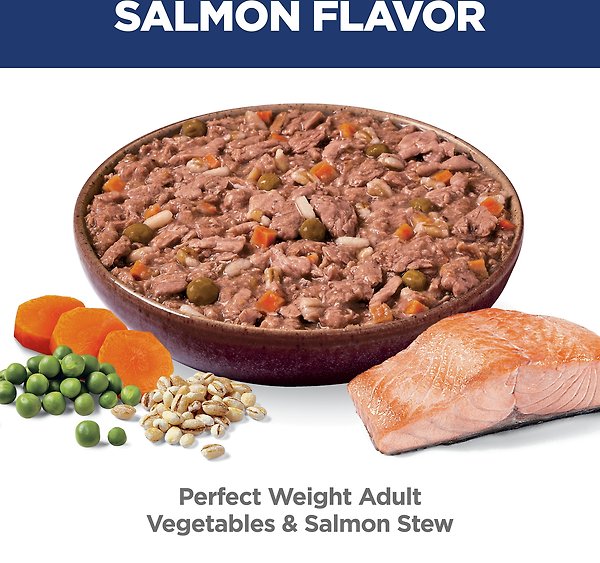 Show full view: Hill's Science Diet Adult Perfect Weight Vegetables & Salmon Stew Wet Dog Food, 2.8-oz pouch, case of 24 slide 4 of 9