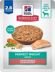 Hill's Science Diet Adult Perfect Weight Vegetables & Salmon Stew Wet Dog Food, 2.8-oz pouch, case of 24