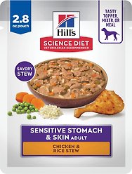 Hill's Science Diet Adult Sensitive Stomach & Sensitive Skin Chicken & Rice Stew Wet Dog Food, 2.8-oz pouch, case of 24
