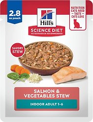 Hill's Science Diet Adult Indoor Salmon & Vegetables Stew Wet Cat Food, 2.8-oz pouch, case of 24